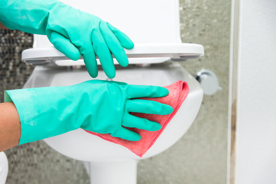 Unterhaltsreinigung: Reinigungskraft reinigt eine Toilette