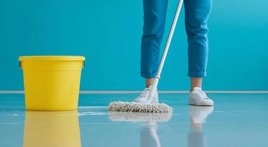 Unterhaltsreinigung: Reinigungskraft bei der Reinigung von öffentlichen oder gewerblichen Räumen